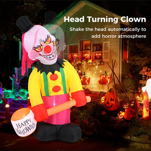 5.9 x 7.9 FT Inflatable Halloween Head Turning Clown with Hammer and Flashing Eyes — view 7