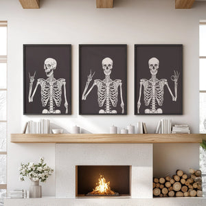 Halloween Skeleton Wall Art Set. 3 Piece Black Gothic Prints — view 7