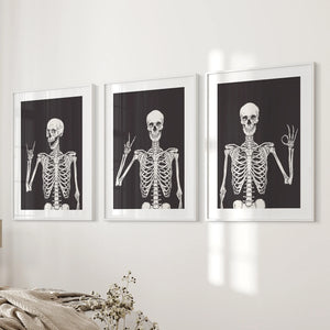 Halloween Skeleton Wall Art Set. 3 Piece Black Gothic Prints — view 8