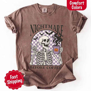 Nightmare Before Coffee Comfort Colors Shirt – Skeleton Funny Halloween Tee — view 2