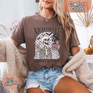 Nightmare Before Coffee Comfort Colors Shirt – Skeleton Funny Halloween Tee — view 1