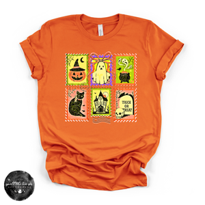 Halloween Stamps Tee | Vintage Spooky Postage Graphic T-Shirt — view 3