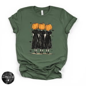 Pumpkin Heads Tee | Vintage Halloween Pumpkin People Graphic T-Shirt — view 5