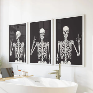 Halloween Skeleton Wall Art Set. 3 Piece Black Gothic Prints — view 4