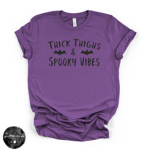 Thick Thighs and Spooky Vibes Tee | Funny Halloween Graphic T-Shirt — view 5