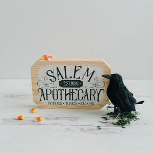 Salem Apothecary Sign Halloween Decor, wood block home decor, Fall decor wood sign — view 1