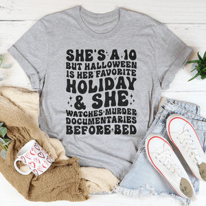 She's A 10 But Halloween Is Her Favorite Holiday Tee — view 2