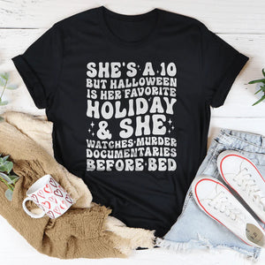 She's A 10 But Halloween Is Her Favorite Holiday Tee — view 3