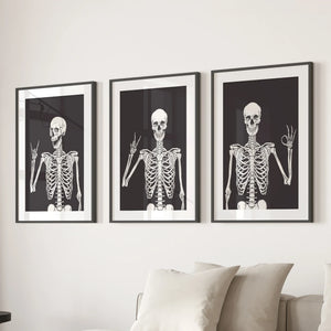 Halloween Skeleton Wall Art Set. 3 Piece Black Gothic Prints — view 6