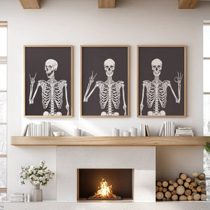 Halloween Skeleton Wall Art Set. 3 Piece Black Gothic Prints — view 3