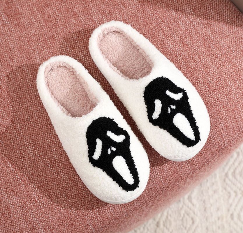 Halloween Skull Pattern Unisex Fur Slippers