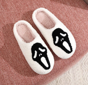 Halloween Skull Pattern Unisex Fur Slippers — view 1